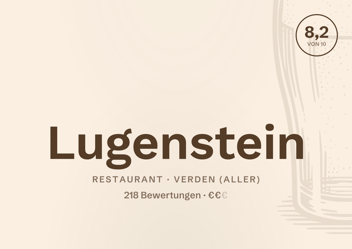 Illustriertes Poster von Lugenstein, Restaurant in Verden (Aller): Bewertung 8,2 von 10 aus 218 Bewertungen, Preisniveau €€