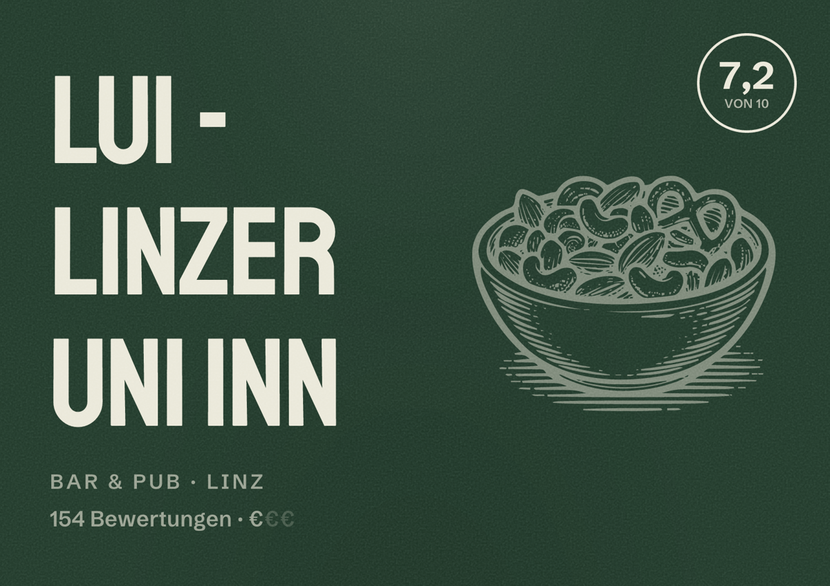 Illustriertes Poster von LUI - Linzer Uni Inn, Bar & Pub in Linz: Bewertung 7,2 von 10 aus 154 Bewertungen, Preisniveau €