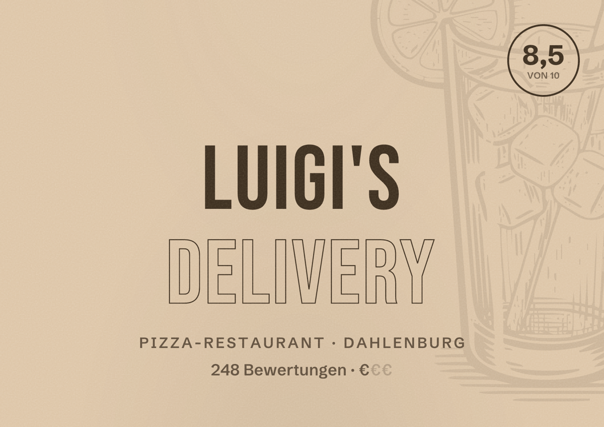 Illustriertes Poster von Luigi's Delivery, Pizza-Restaurant in Dahlenburg: Bewertung 8,5 von 10 aus 248 Bewertungen, Preisniveau €