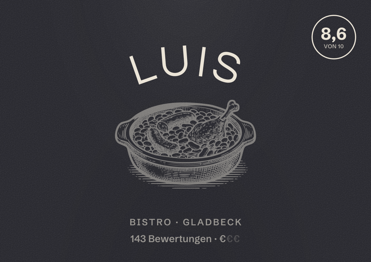 Illustriertes Poster von Luis, Bistro in Gladbeck: Bewertung 8,6 von 10 aus 143 Bewertungen, Preisniveau €