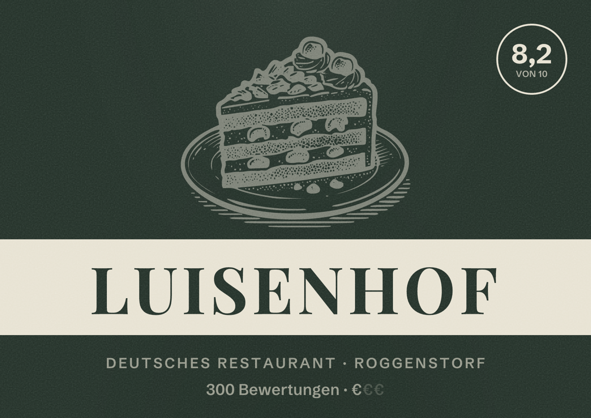 Illustriertes Poster von Luisenhof, Deutsches Restaurant in Roggenstorf: Bewertung 8,2 von 10 aus 300 Bewertungen, Preisniveau €