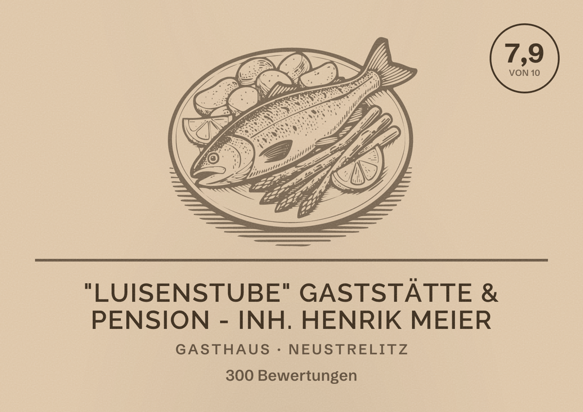 Illustriertes Poster von "Luisenstube" Gaststätte & Pension - Inh. Henrik Meier, Gasthaus in Neustrelitz: Bewertung 7,9 von 10 aus 300 Bewertungen