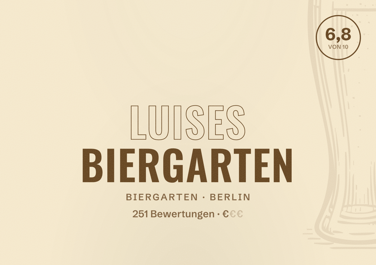 Illustriertes Poster von Luises Biergarten, Biergarten in Berlin: Bewertung 6,8 von 10 aus 251 Bewertungen, Preisniveau €