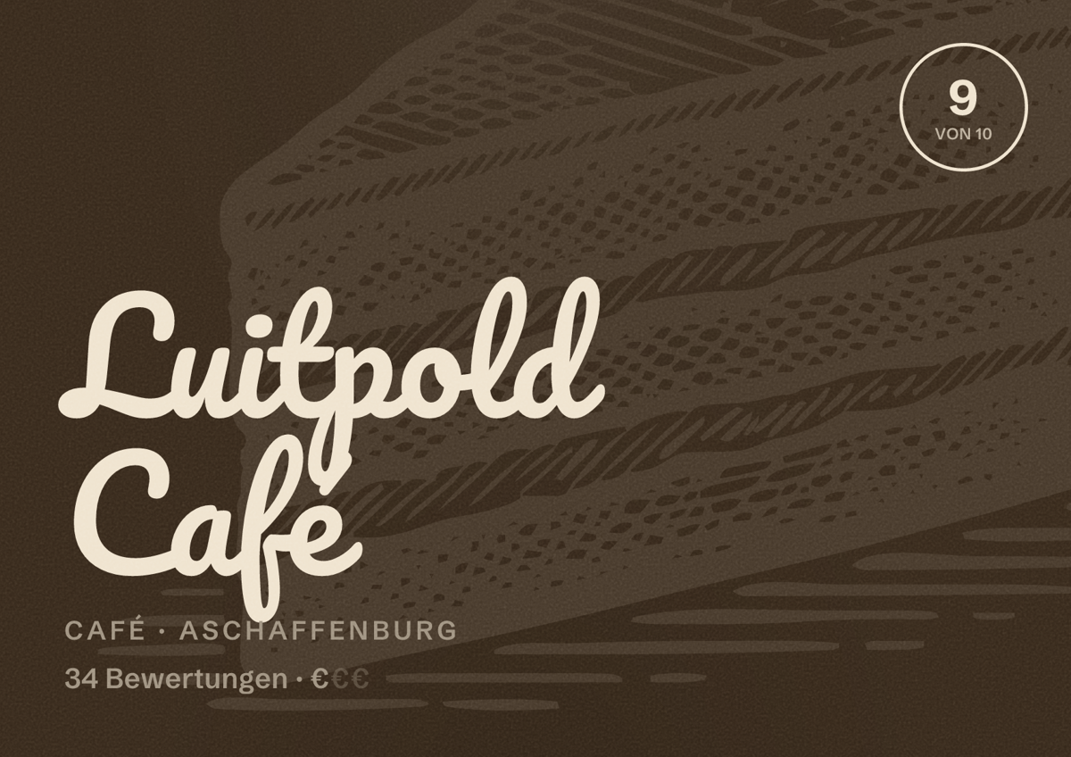 Illustriertes Poster von Luitpold Café, Café in Aschaffenburg: Bewertung 9 von 10 aus 34 Bewertungen, Preisniveau €