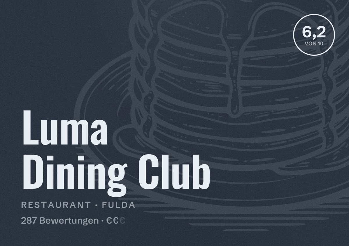 Illustriertes Poster von Luma Dining Club, Restaurant in Fulda: Bewertung 6,2 von 10 aus 287 Bewertungen, Preisniveau €€