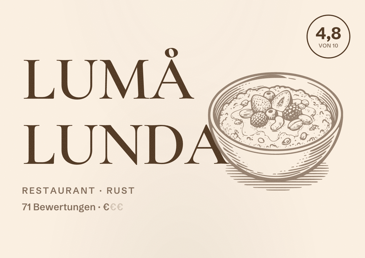 Illustriertes Poster von LUMÅ LUNDA, Restaurant in Rust: Bewertung 4,8 von 10 aus 71 Bewertungen, Preisniveau €