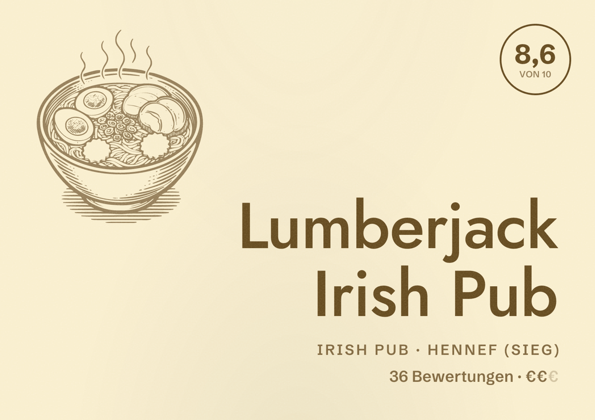 Illustriertes Poster von Lumberjack Irish Pub, Irish Pub in Hennef (Sieg): Bewertung 8,6 von 10 aus 36 Bewertungen, Preisniveau €€