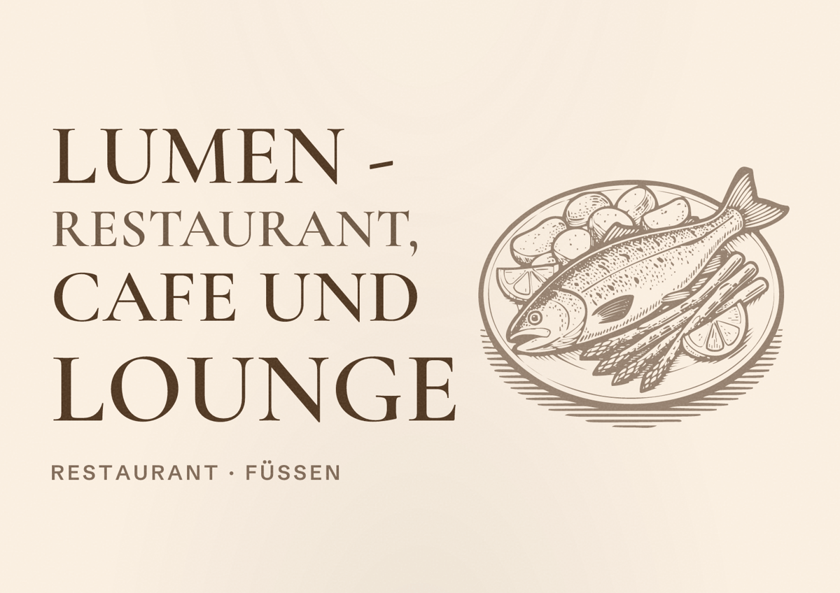 Illustriertes Poster von Lumen - Restaurant, Cafe und Lounge, Restaurant in Füssen