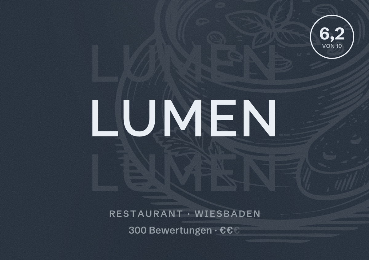 Illustriertes Poster von Lumen, Restaurant in Wiesbaden: Bewertung 6,2 von 10 aus 300 Bewertungen, Preisniveau €€