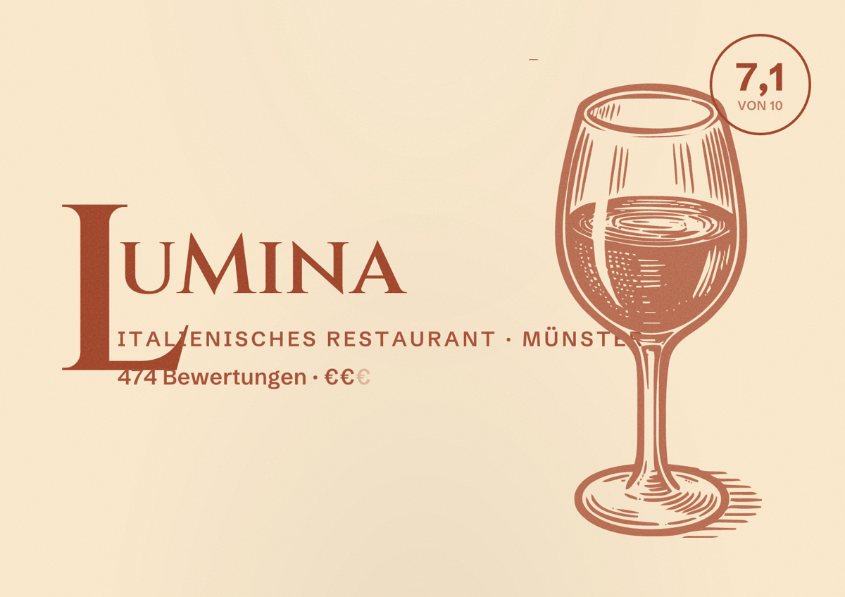 Illustriertes Poster von LuMina, Italienisches Restaurant in Münster: Bewertung 7,1 von 10 aus 474 Bewertungen, Preisniveau €€