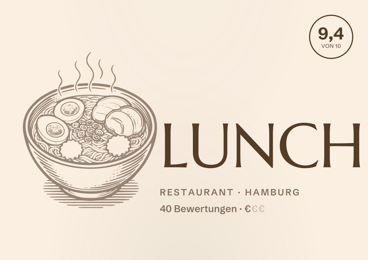 Illustriertes Poster von LUNCH, Restaurant in Hamburg: Bewertung 9,4 von 10 aus 40 Bewertungen, Preisniveau €