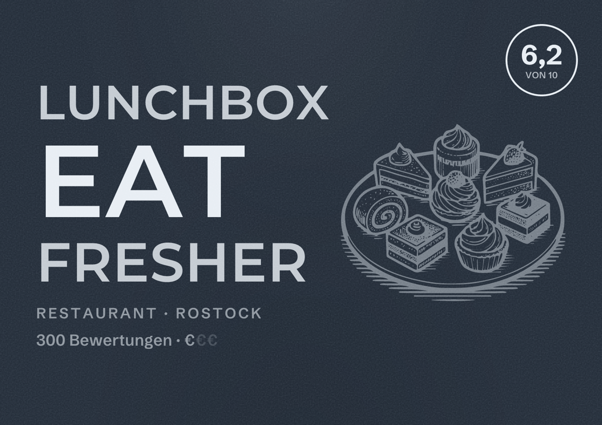 Illustriertes Poster von Lunchbox eat fresher, Restaurant in Rostock: Bewertung 6,2 von 10 aus 300 Bewertungen, Preisniveau €
