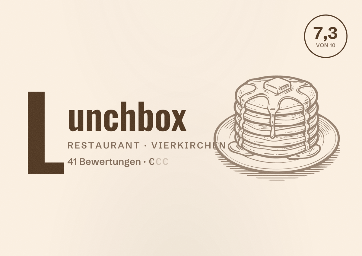 Illustriertes Poster von Lunchbox, Restaurant in Vierkirchen: Bewertung 7,3 von 10 aus 41 Bewertungen, Preisniveau €