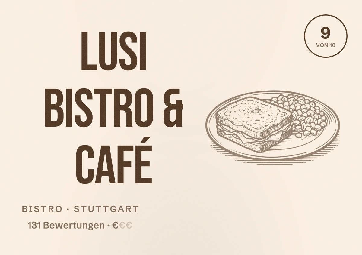 Illustriertes Poster von LuSi Bistro & Café, Bistro in Stuttgart: Bewertung 9,0 von 10 aus 131 Bewertungen, Preisniveau €