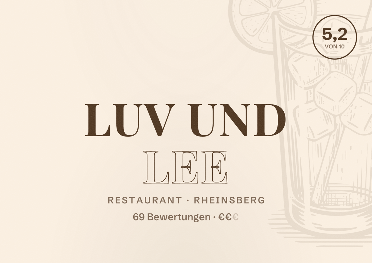 Illustriertes Poster von Luv und Lee, Restaurant in Rheinsberg: Bewertung 5,2 von 10 aus 69 Bewertungen, Preisniveau €€