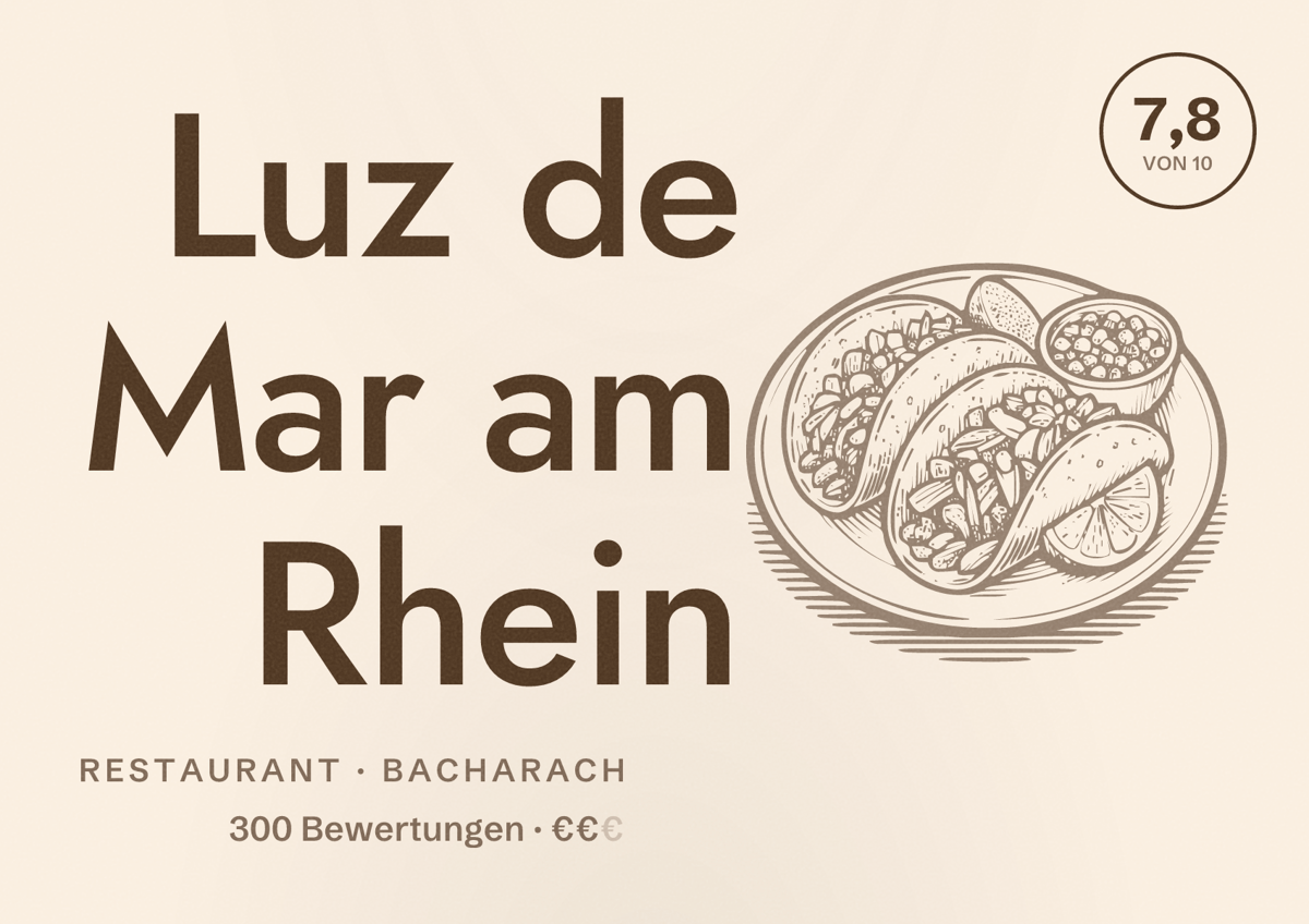 Illustriertes Poster von Luz de Mar am Rhein, Restaurant in Bacharach: Bewertung 7,8 von 10 aus 300 Bewertungen, Preisniveau €€