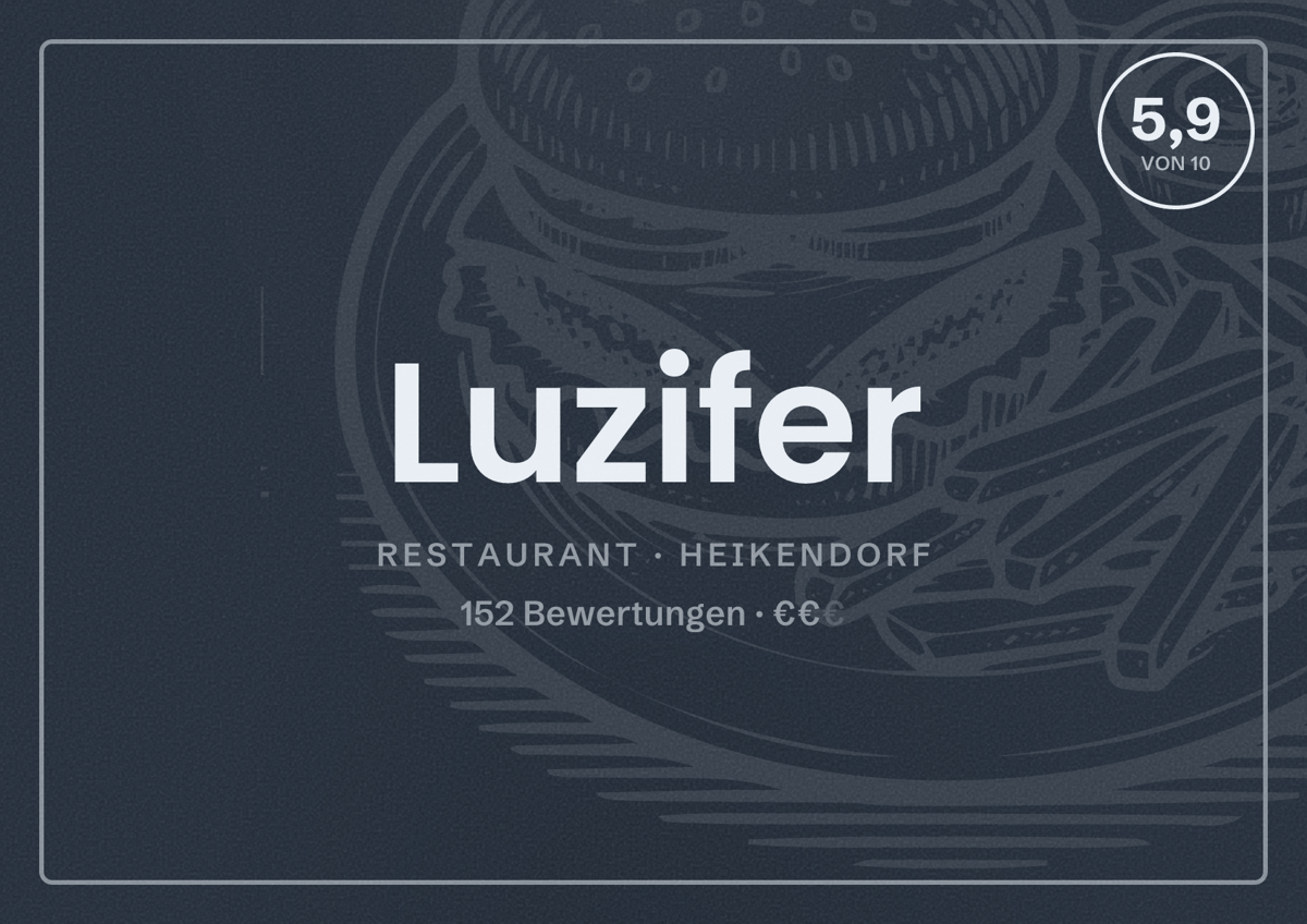 Illustriertes Poster von Luzifer, Restaurant in Heikendorf: Bewertung 5,9 von 10 aus 152 Bewertungen, Preisniveau €€