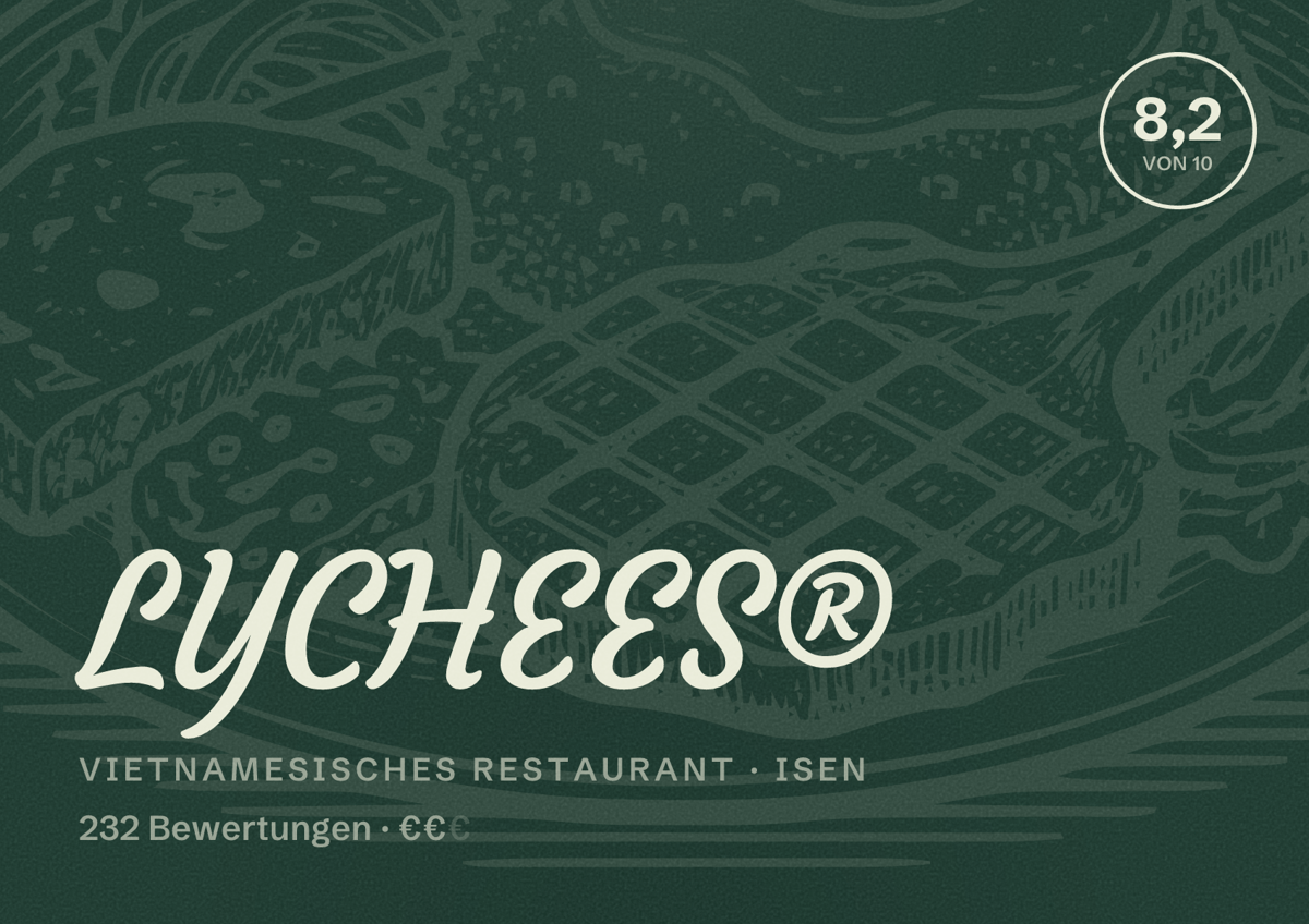 Illustriertes Poster von LYCHEES®, Vietnamesisches Restaurant in Isen: Bewertung 8,2 von 10 aus 232 Bewertungen, Preisniveau €€