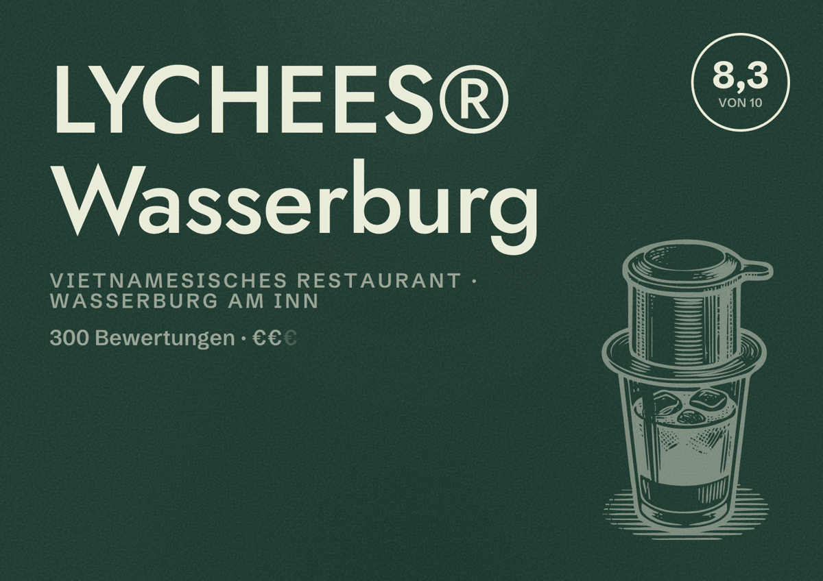 Illustriertes Poster von LYCHEES® Wasserburg, Vietnamesisches Restaurant in Wasserburg am Inn: Bewertung 8,3 von 10 aus 300 Bewertungen, Preisniveau €€