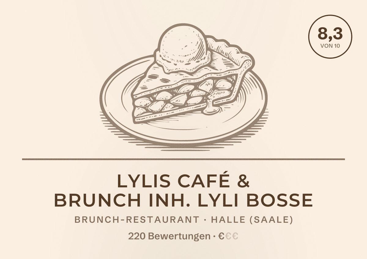 Illustriertes Poster von LYLIS Café & Brunch Inh. Lyli Bosse, Brunch-Restaurant in Halle (Saale): Bewertung 8,3 von 10 aus 220 Bewertungen, Preisniveau €