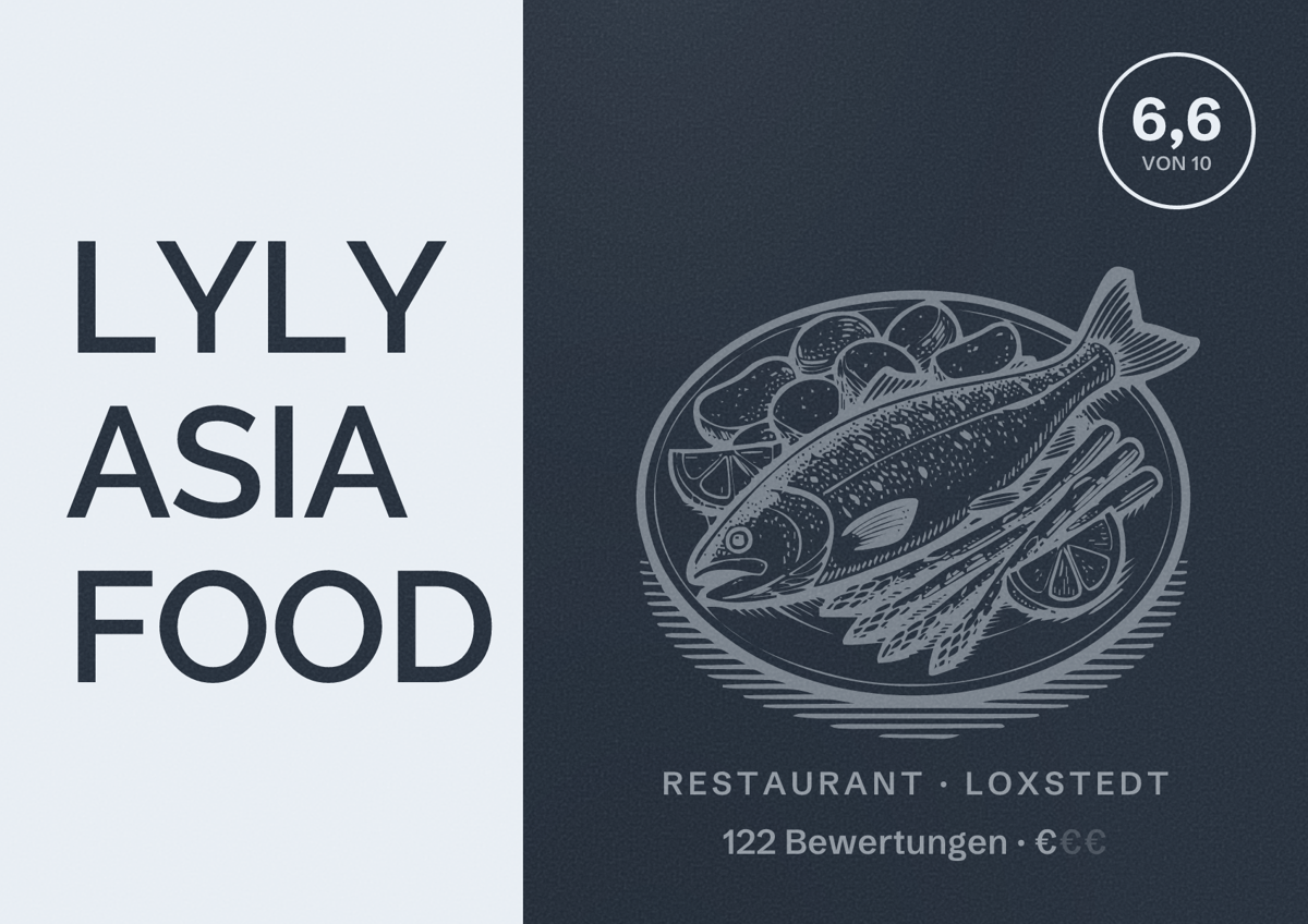 Illustriertes Poster von LYLY ASIA FOOD, Restaurant in Loxstedt: Bewertung 6,6 von 10 aus 122 Bewertungen, Preisniveau €