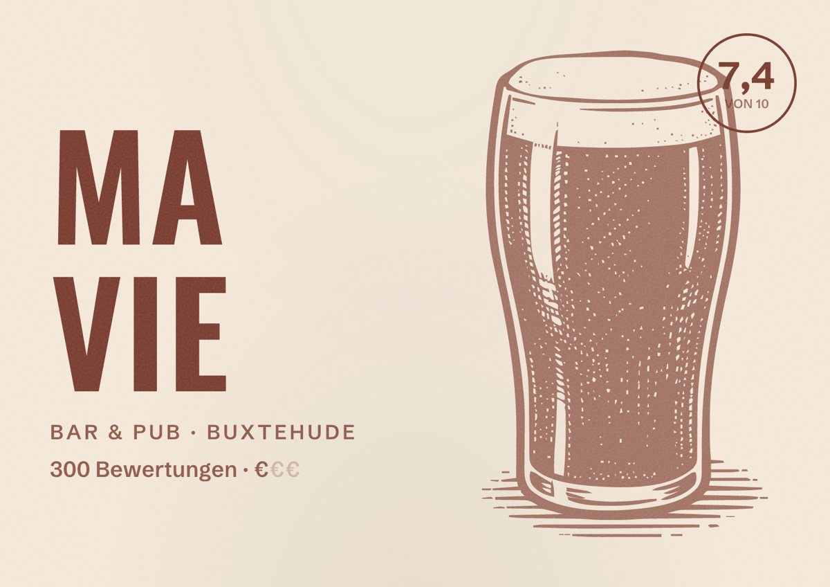 Illustriertes Poster von MA VIE, Bar & Pub in Buxtehude: Bewertung 7,4 von 10 aus 300 Bewertungen, Preisniveau €