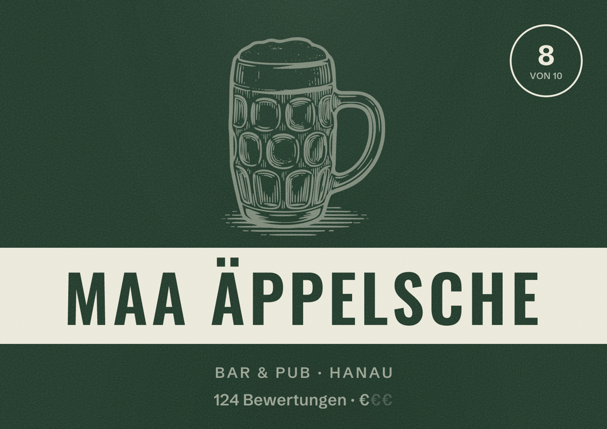 Illustriertes Poster von Maa Äppelsche, Bar & Pub in Hanau: Bewertung 8 von 10 aus 124 Bewertungen, Preisniveau €