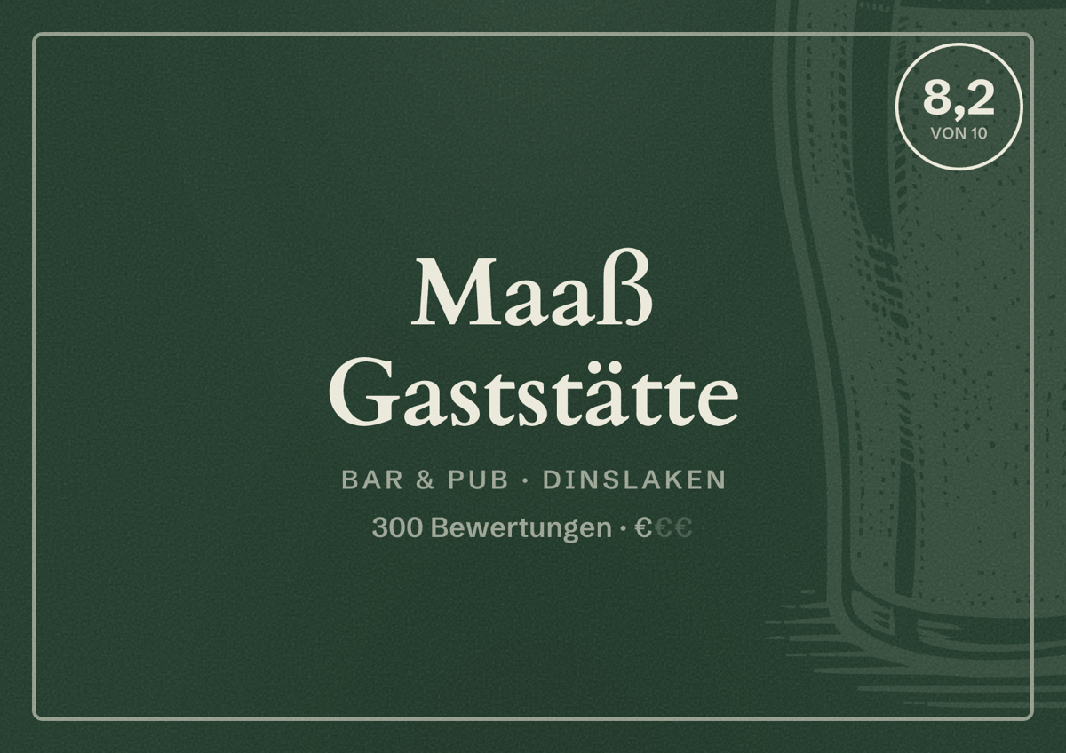 Illustriertes Poster von Maaß Gaststätte, Bar & Pub in Dinslaken: Bewertung 8,2 von 10 aus 300 Bewertungen, Preisniveau €