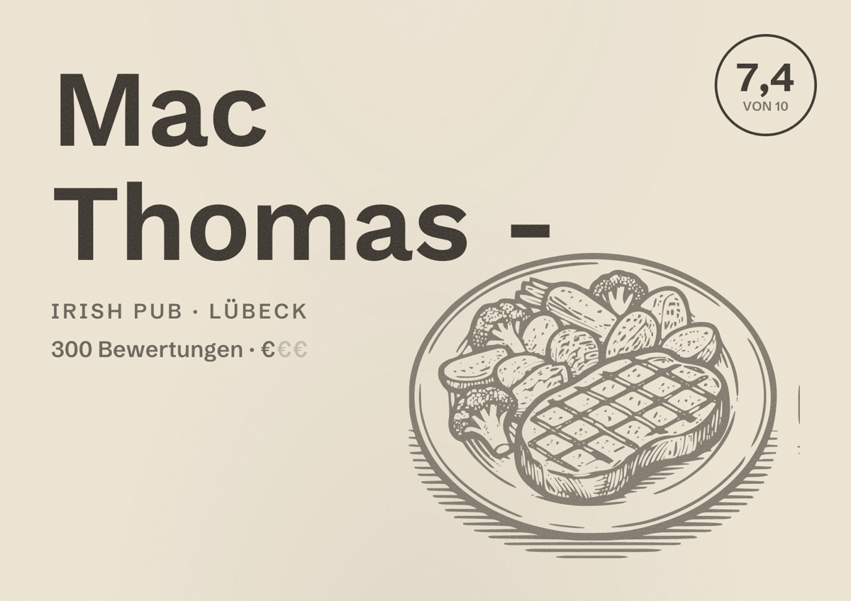 Illustriertes Poster von Mac Thomas -, Irish Pub in Lübeck: Bewertung 7,4 von 10 aus 300 Bewertungen, Preisniveau €