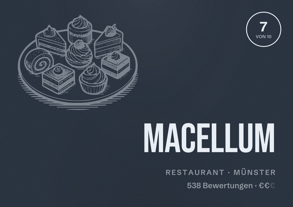 Illustriertes Poster von MACELLUM, Restaurant in Münster: Gästebewertung 7 von 10 aus 538 Bewertungen