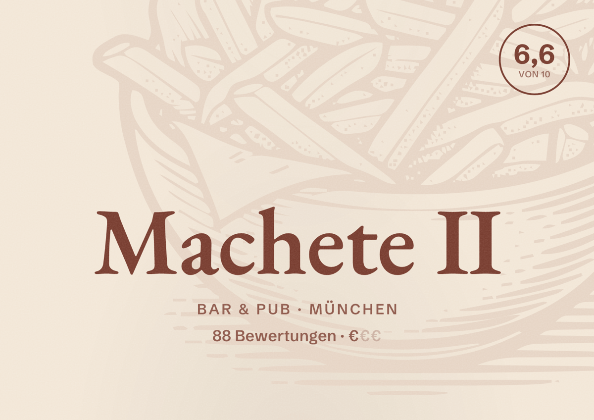 Illustriertes Poster von Machete II, Bar & Pub in München: Bewertung 6,6 von 10 aus 88 Bewertungen, Preisniveau €