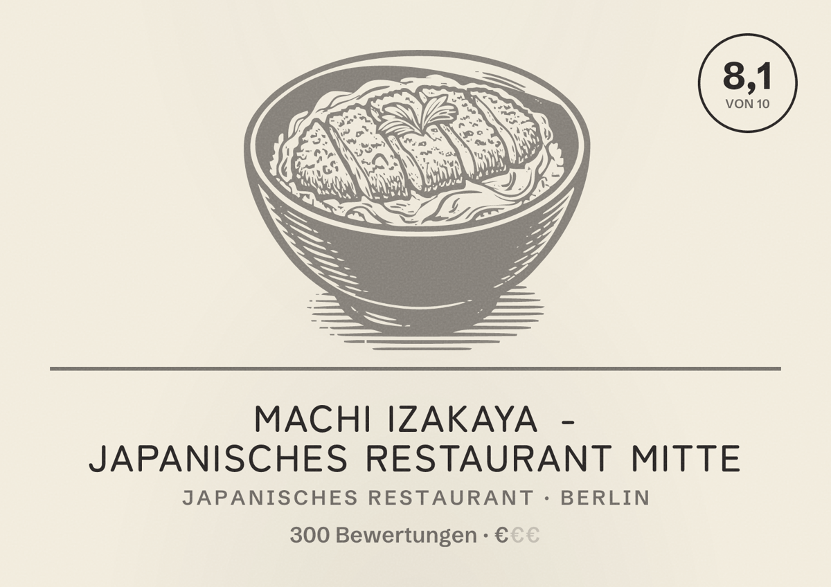 Illustriertes Poster von Machi Izakaya - Japanisches Restaurant Mitte, Japanisches Restaurant in Berlin: Bewertung 8,1 von 10 aus 300 Bewertungen, Preisniveau €