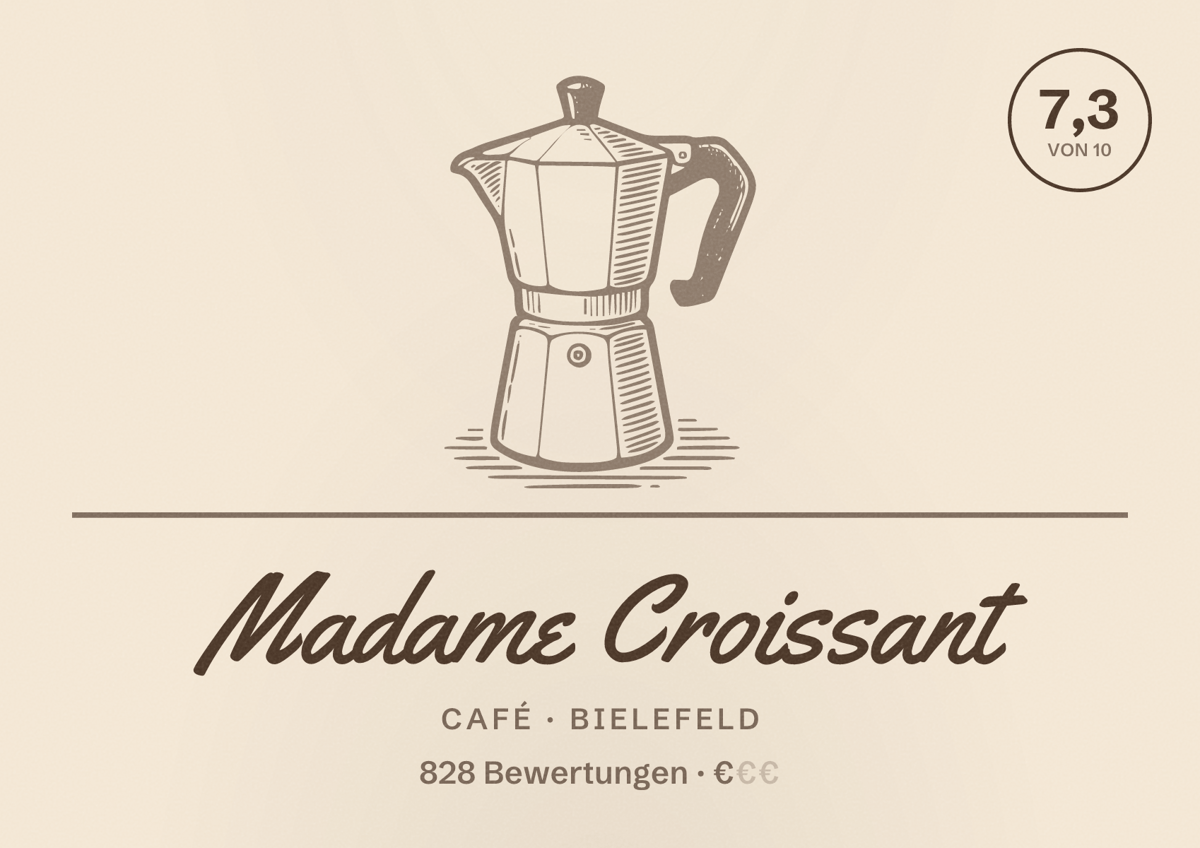 Illustriertes Poster von Madame Croissant, Café in Bielefeld: Bewertung 7,3 von 10 aus 828 Bewertungen, Preisniveau €