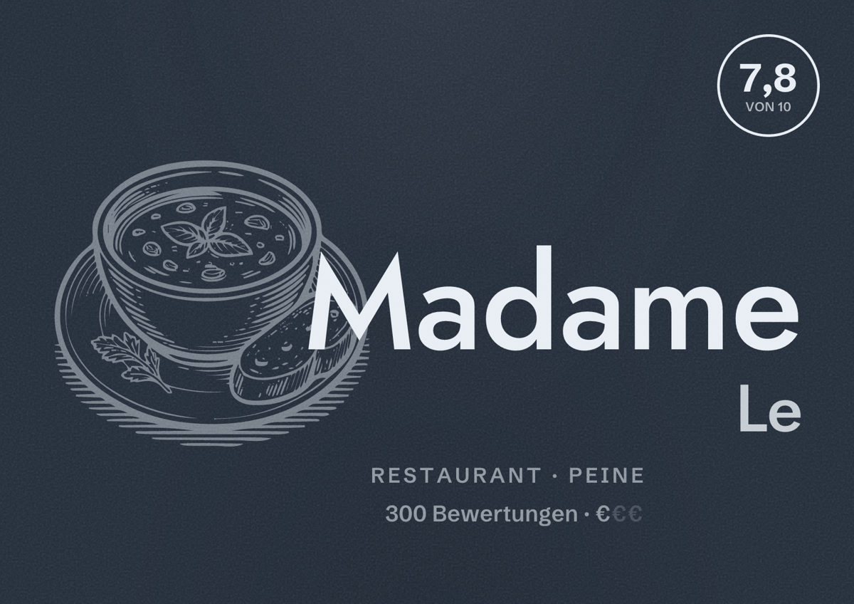 Illustriertes Poster von Madame Le, Restaurant in Peine: Bewertung 7,8 von 10 aus 300 Bewertungen, Preisniveau €