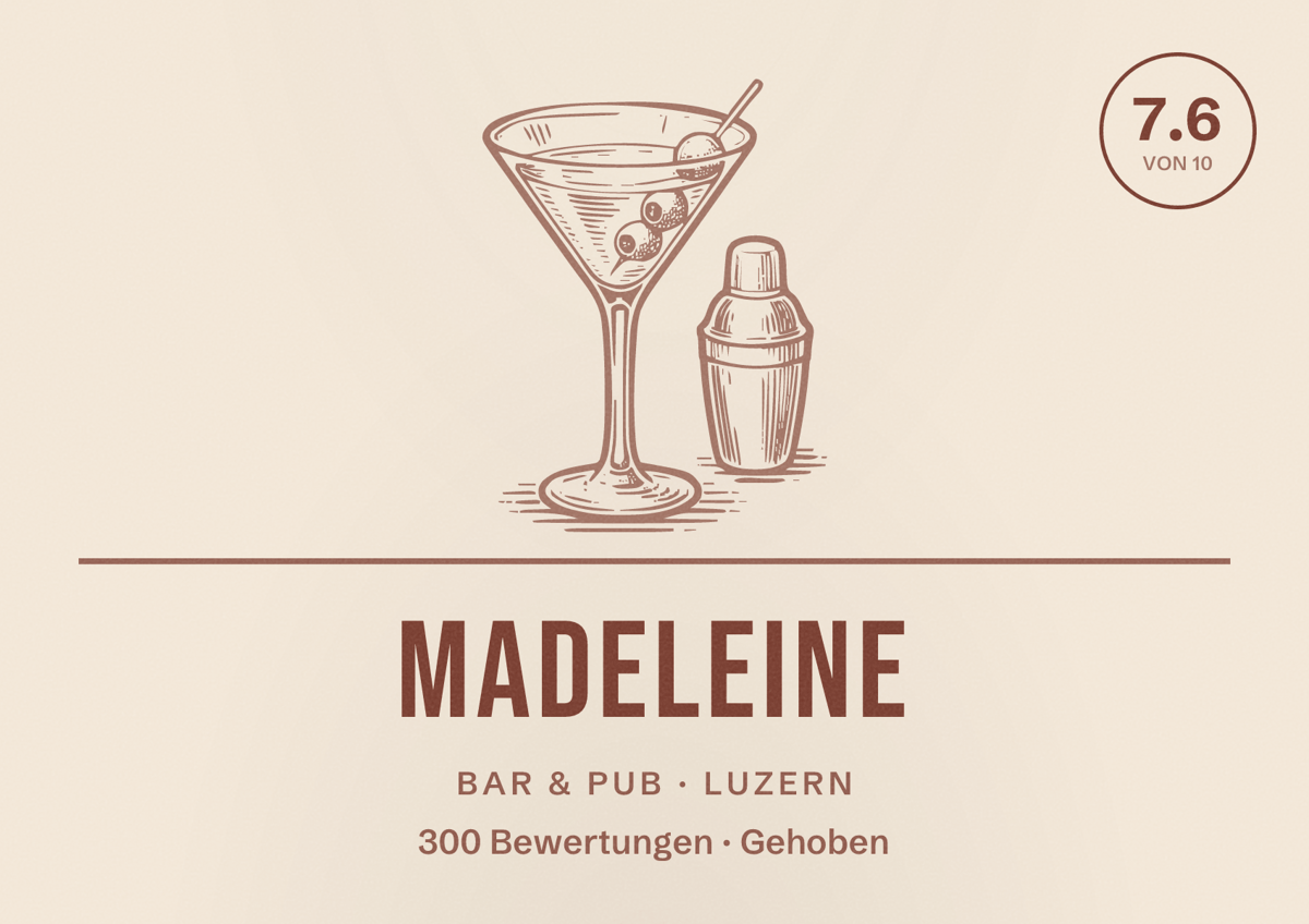 Illustriertes Poster von Madeleine, Bar & Pub in Luzern: Bewertung 7.6 von 10 aus 300 Bewertungen, Preisniveau Gehoben