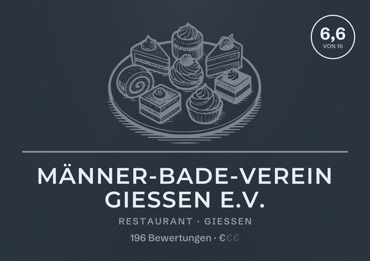Illustriertes Poster von Männer-Bade-Verein Gießen e.V., Restaurant in Gießen: Bewertung 6,6 von 10 aus 196 Bewertungen, Preisniveau €