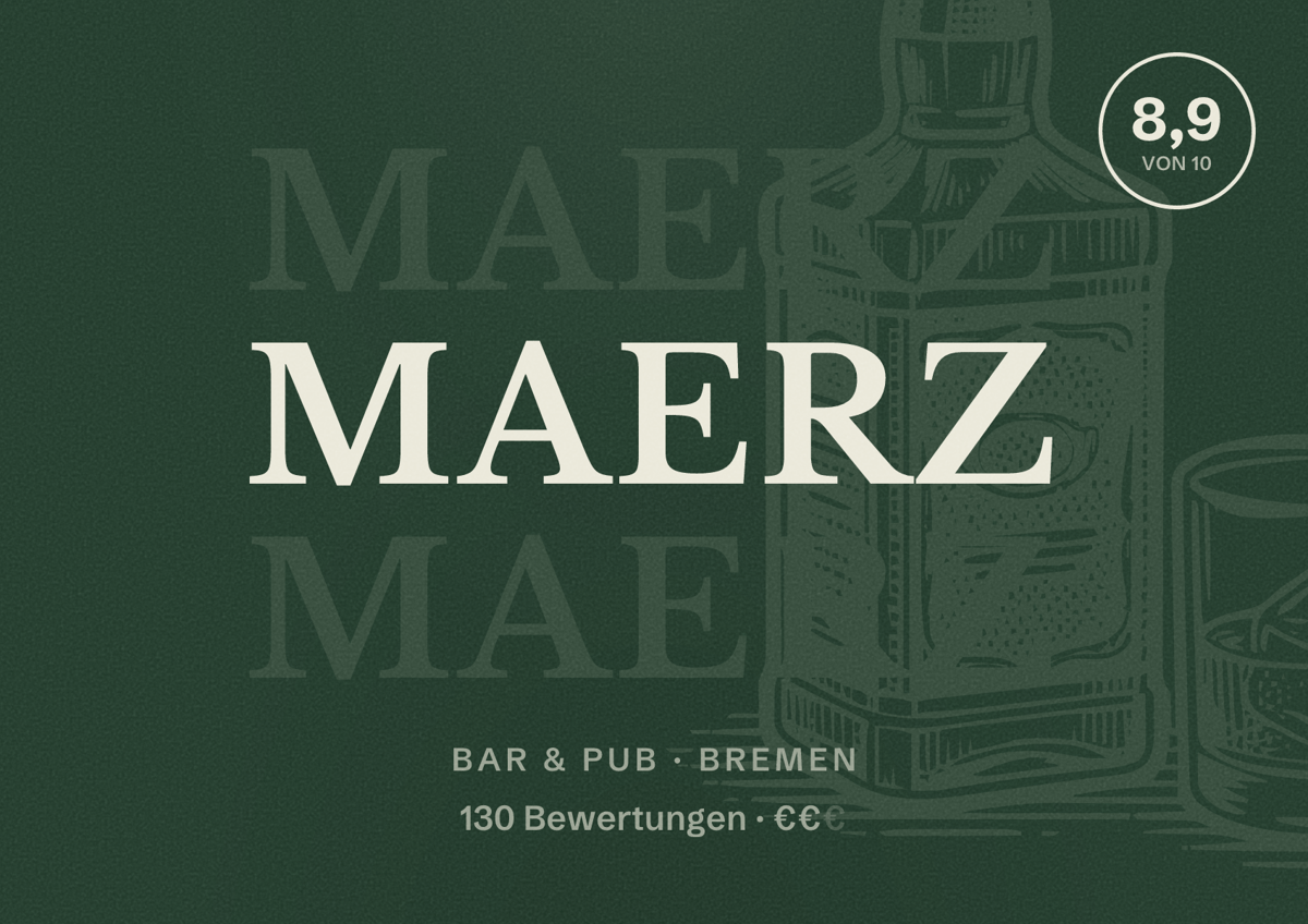 Illustriertes Poster von Maerz, Bar & Pub in Bremen: Bewertung 8,9 von 10 aus 130 Bewertungen, Preisniveau €€
