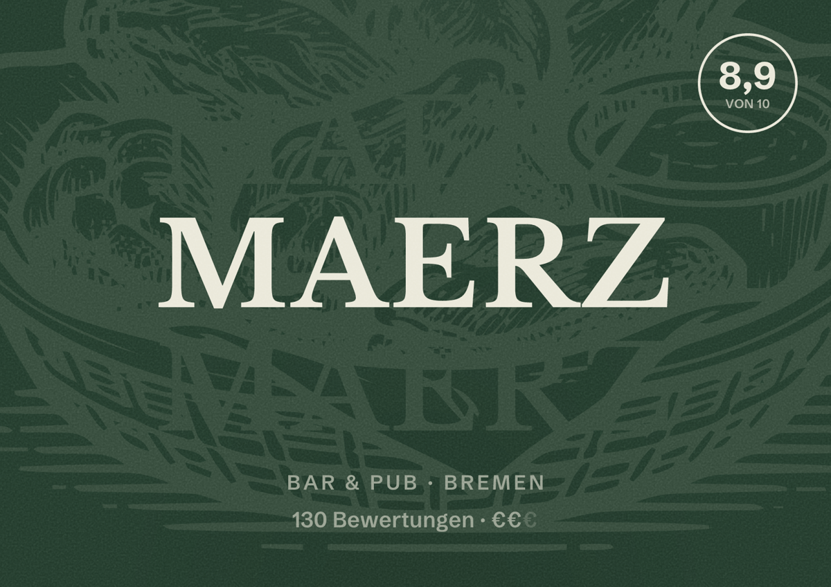 Illustriertes Poster von Maerz, Bar & Pub in Bremen: Bewertung 8,9 von 10 aus 130 Bewertungen, Preisniveau €€