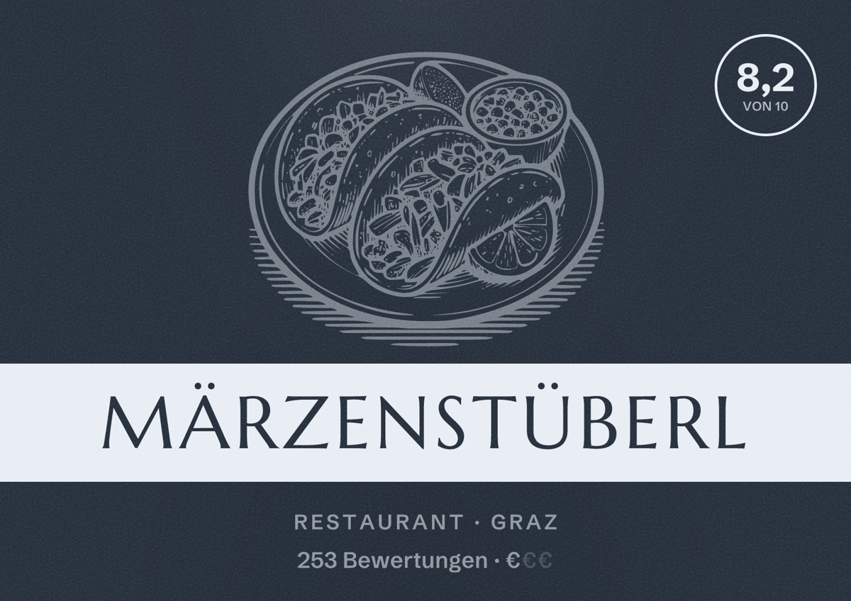Illustriertes Poster von Märzenstüberl, Restaurant in Graz: Bewertung 8,2 von 10 aus 253 Bewertungen, Preisniveau €
