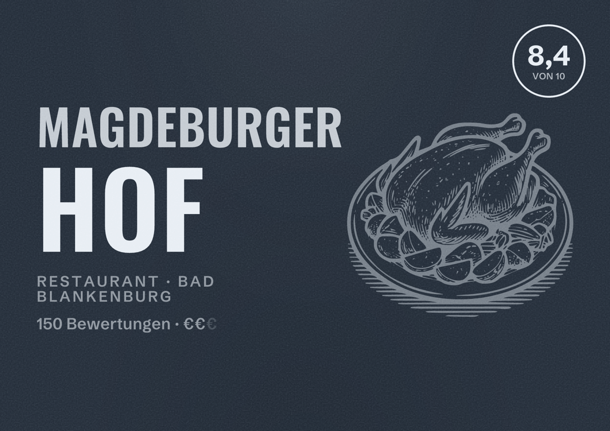 Illustriertes Poster von Magdeburger Hof, Restaurant in Bad Blankenburg: Bewertung 8,4 von 10 aus 150 Bewertungen, Preisniveau €€