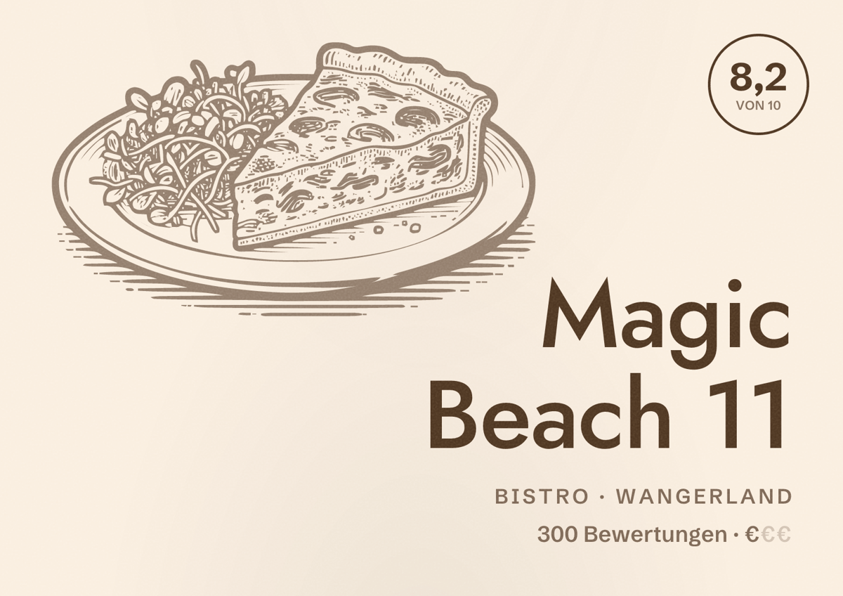 Illustriertes Poster von Magic Beach 11, Bistro in Wangerland: Bewertung 8,2 von 10 aus 300 Bewertungen, Preisniveau €