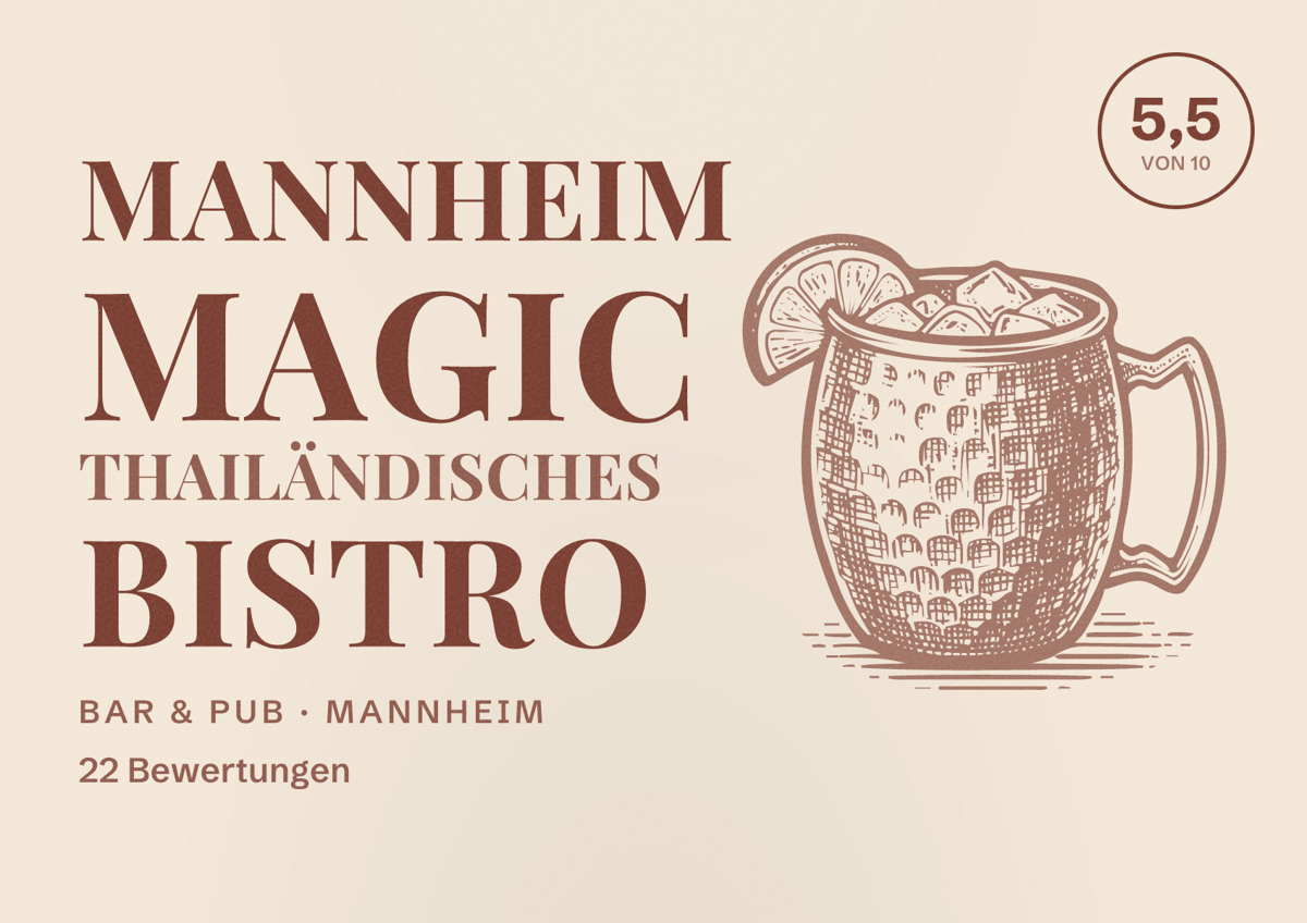 Illustriertes Poster von Mannheim Magic thailändisches Bistro, Bar & Pub in Mannheim: Bewertung 5,5 von 10 aus 22 Bewertungen