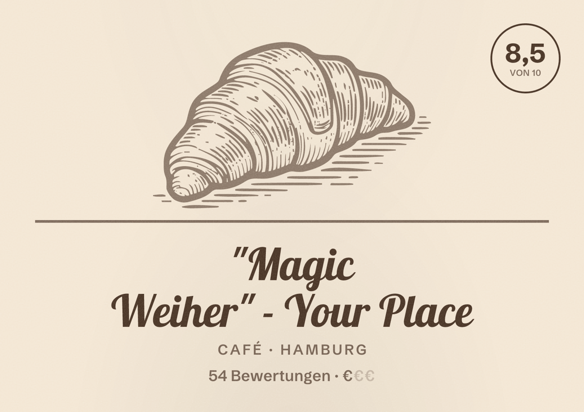Illustriertes Poster von "Magic Weiher" - Your Place, Café in Hamburg: Bewertung 8,5 von 10 aus 54 Bewertungen, Preisniveau €