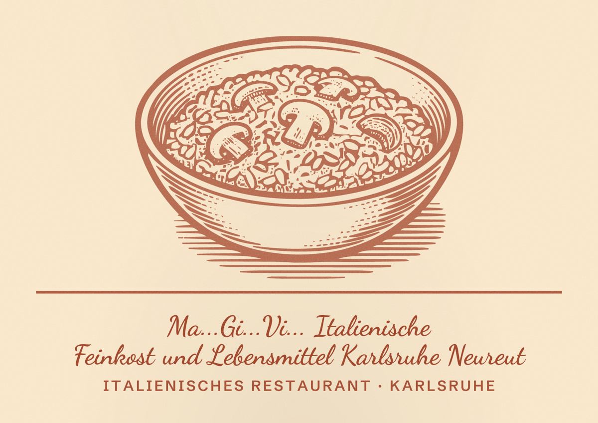 Illustriertes Poster von Ma...Gi...Vi... Italienische Feinkost und Lebensmittel Karlsruhe Neureut, Italienisches Restaurant in Karlsruhe
