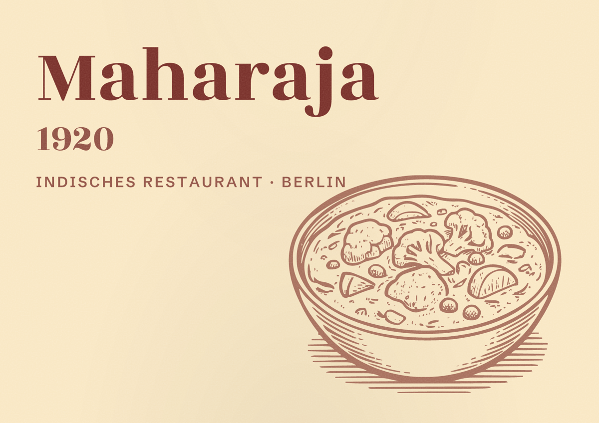 Illustriertes Poster von Maharaja 1920, Indisches Restaurant in Berlin