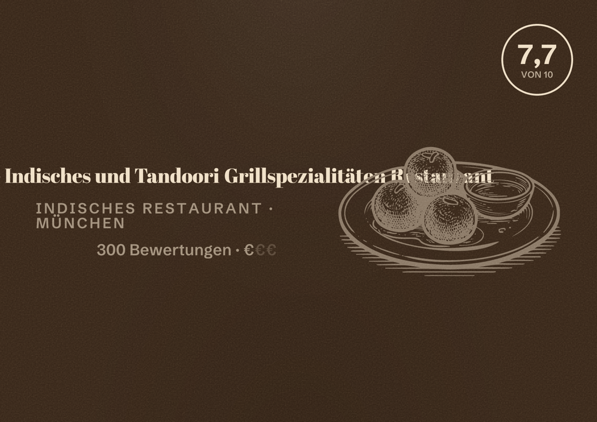 Illustriertes Poster von MAHARAJA - Indisches und Tandoori Grillspezialitäten Restaurant, Indisches Restaurant in München: Bewertung 7,7 von 10 aus 300 Bewertungen, Preisniveau €