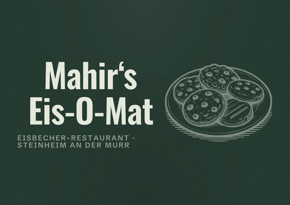 Illustriertes Poster von Mahir‘s Eis-O-Mat, Eisbecher-Restaurant in Steinheim an der Murr