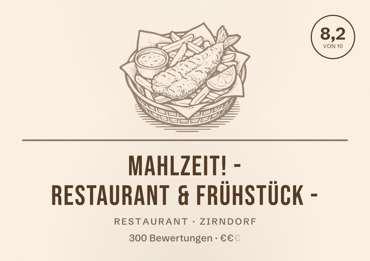Illustriertes Poster von mahlZEIT! - Restaurant & Frühstück -, Restaurant in Zirndorf: Bewertung 8,2 von 10 aus 300 Bewertungen, Preisniveau €€