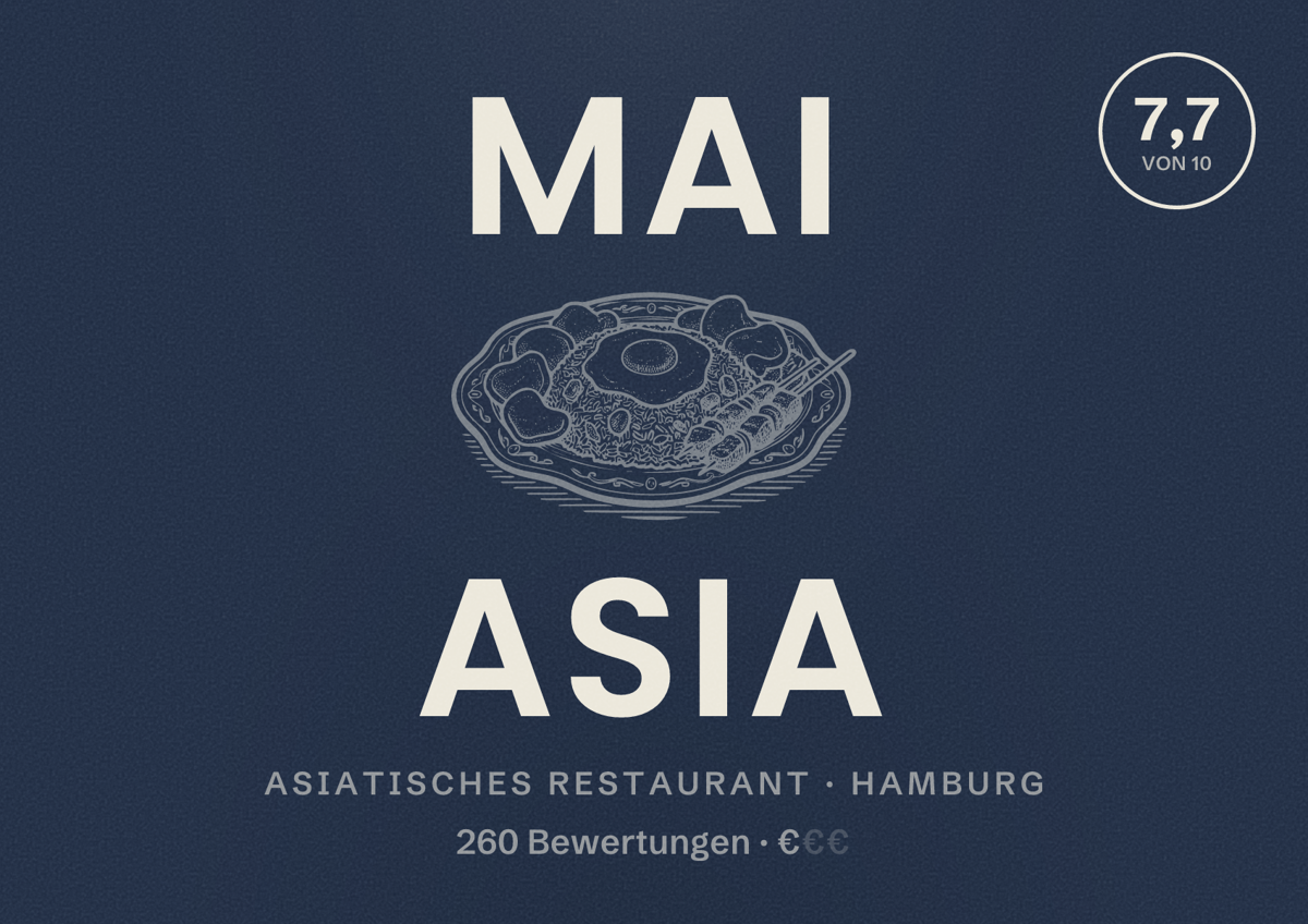Illustriertes Poster von Mai Asia, Asiatisches Restaurant in Hamburg: Bewertung 7,7 von 10 aus 260 Bewertungen, Preisniveau €
