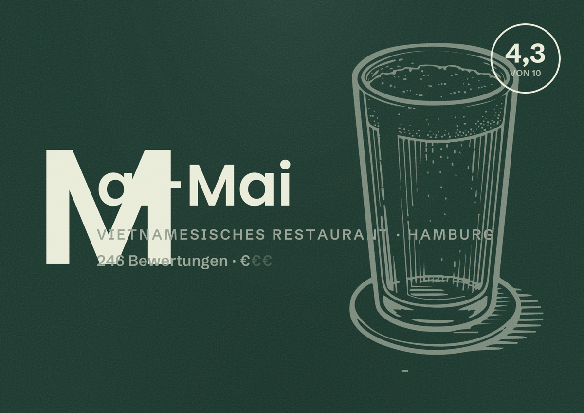 Illustriertes Poster von Mai-Mai, Vietnamesisches Restaurant in Hamburg: Bewertung 4,3 von 10 aus 246 Bewertungen, Preisniveau €